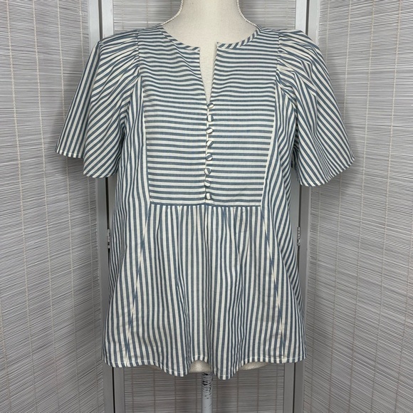 Madewell Courtyard Flutter Sleeve Top Size XS Blue and Ivory Stripes 100% Cotton - Picture 1 of 6